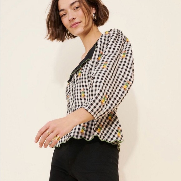 FARM Rio Linen Blend Gingham Top - Picture 3 of 4